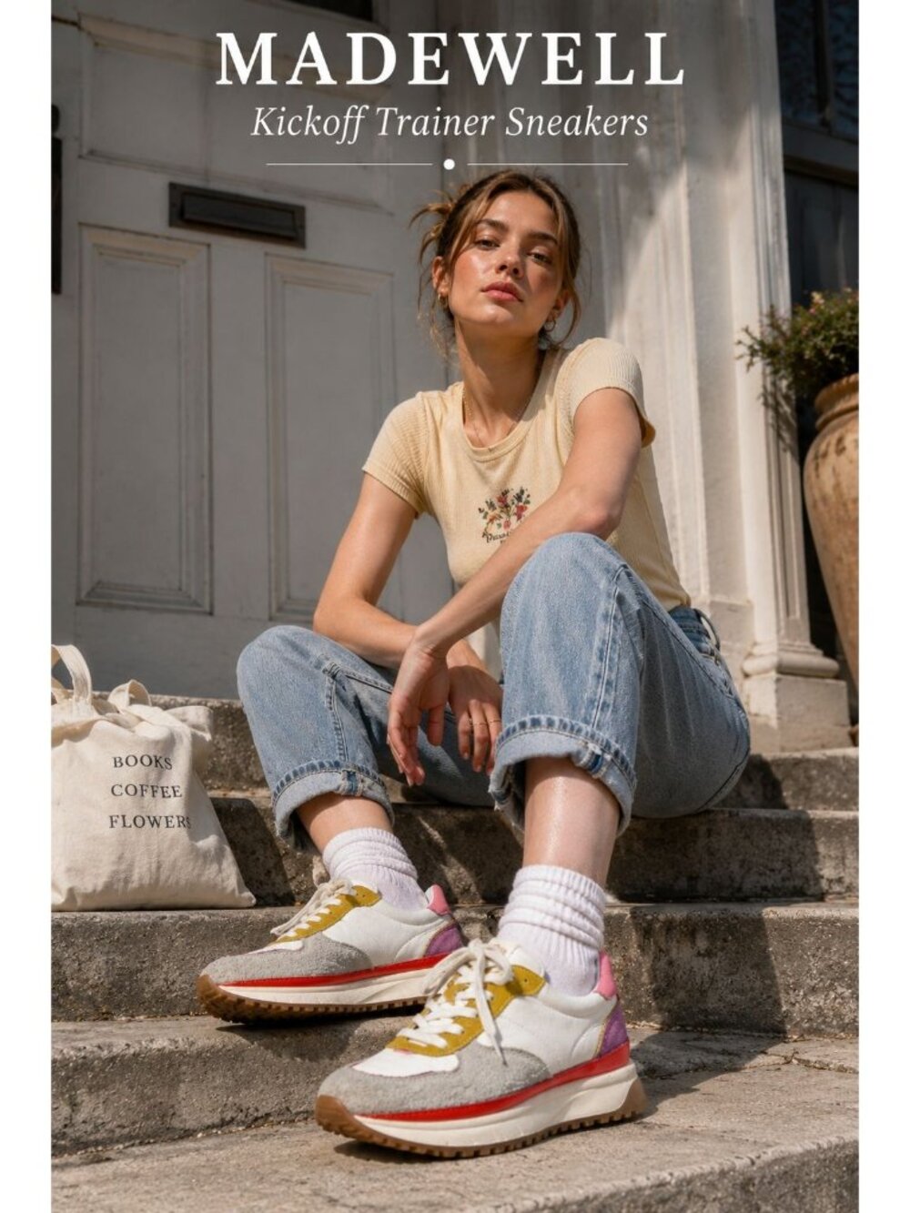 Madewell Kickoff Trainer Sneakers Sz 6W Primrose Multi Leather Suede Colorblock